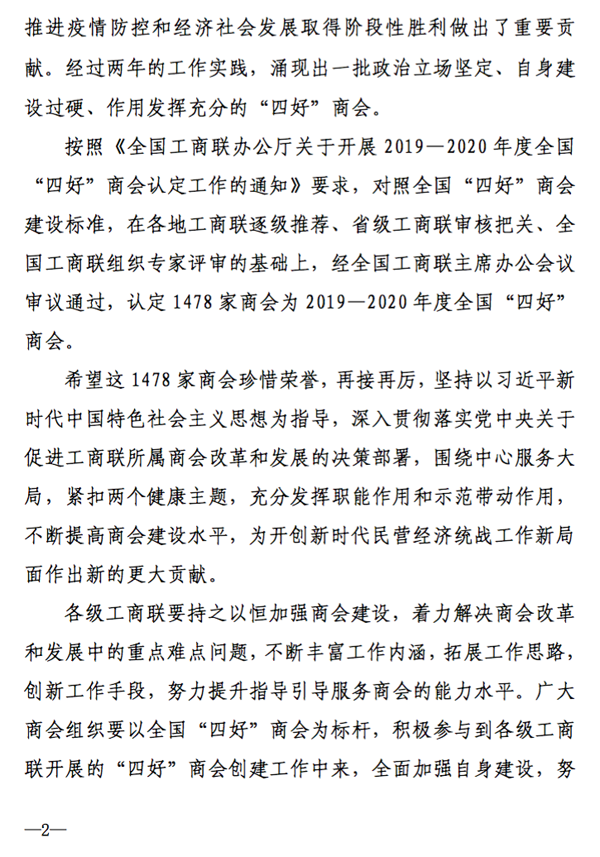 喜报 I 我会荣获2019-2020 年度全国“四好“商会荣誉称号